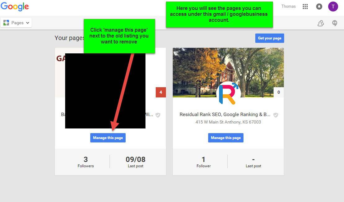 removing a business page from google