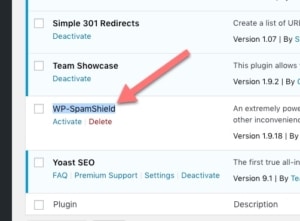 deactivate wpspam shield